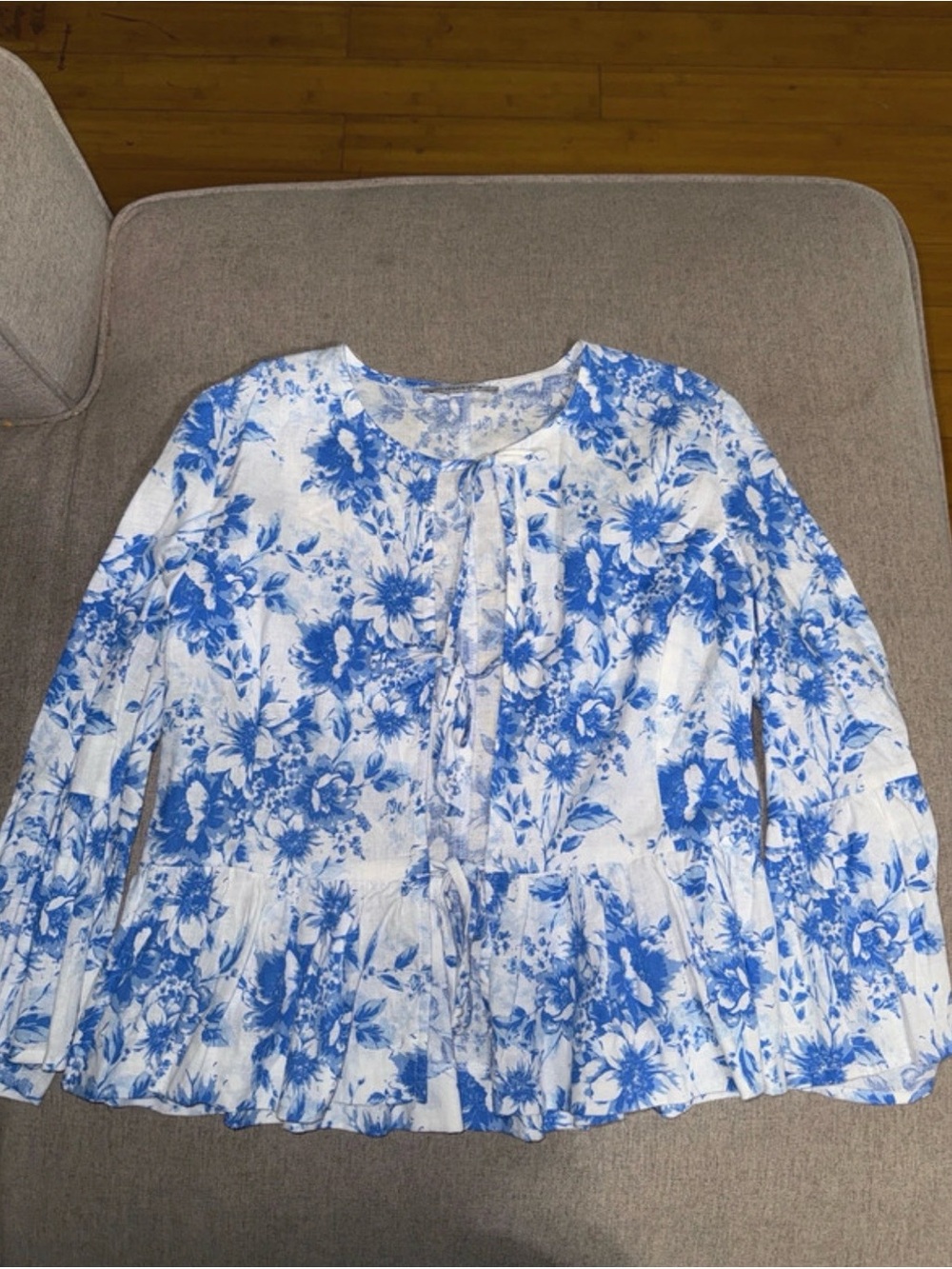Blue Floral Tie-Front Women’s Top